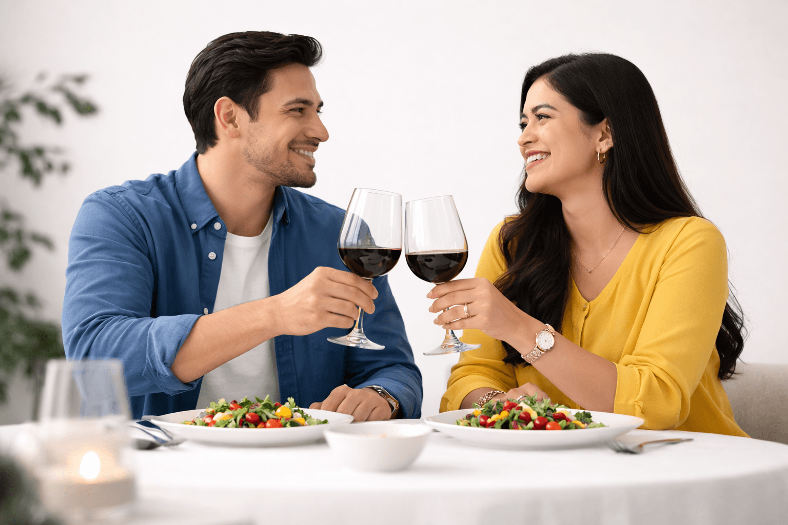 A couple enjoying dinner together